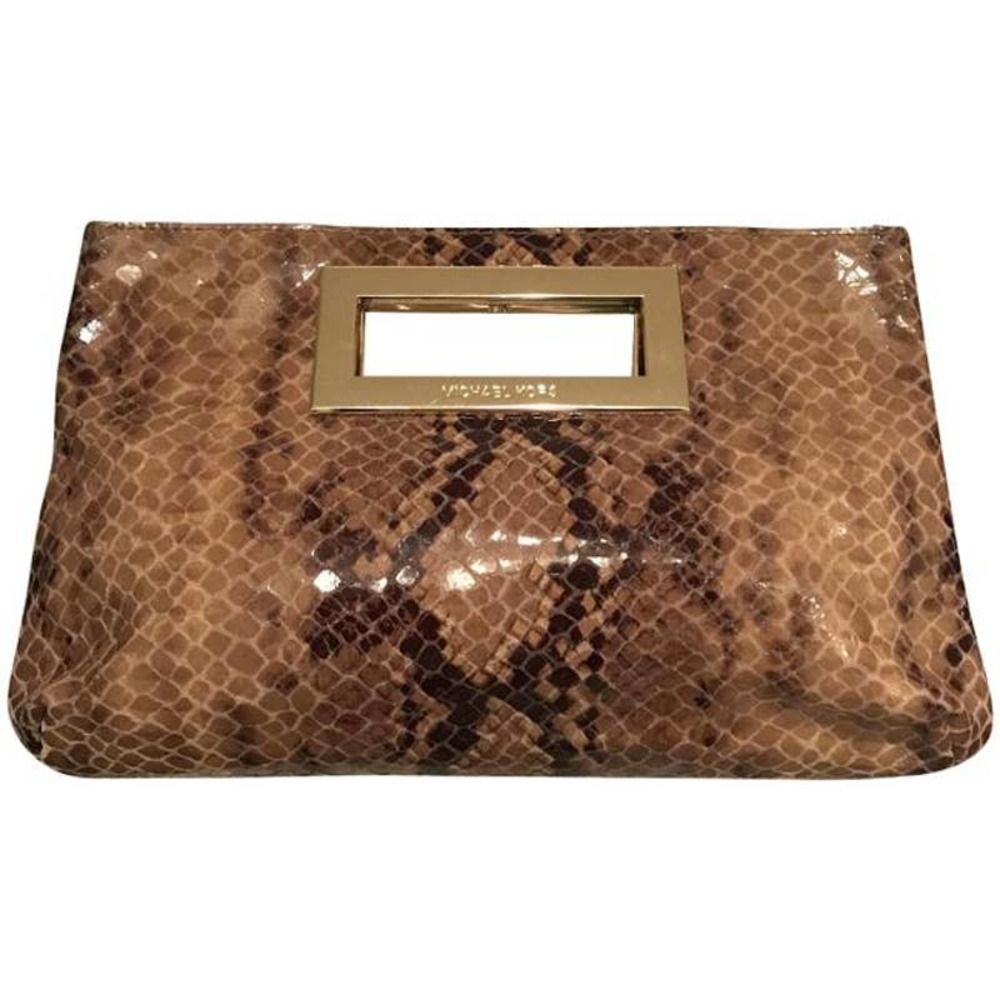 Michael Kors Berkley Purse Gold Brown Python Snake Embossed Leather Clutch